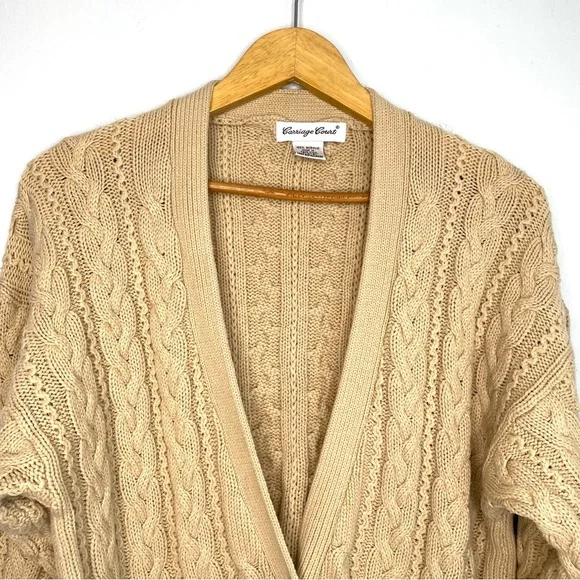 Vintage Cable Knit Cardigan Sweater Women’s Small Tan Grandmacore Tunic - Picture 4 of 10